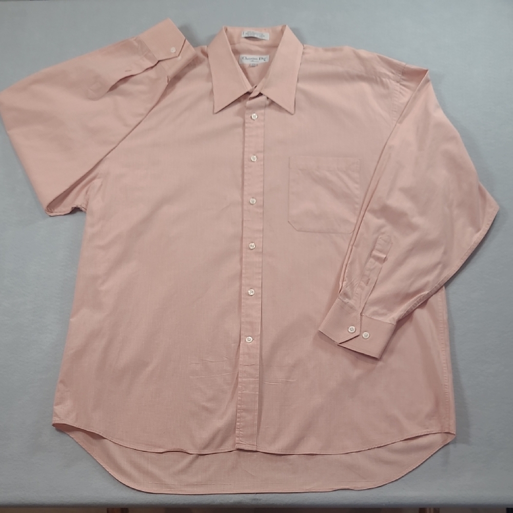 EUC Christian Dior Chemise Shirt Men's sz 17.5 34-35 Pink Grid/Check Dress Shirt